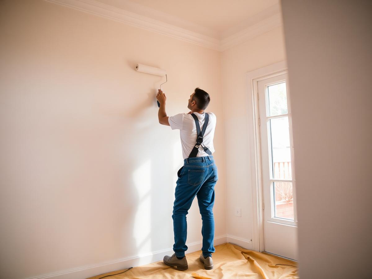 Painter applying a finish coat to an interior wall
